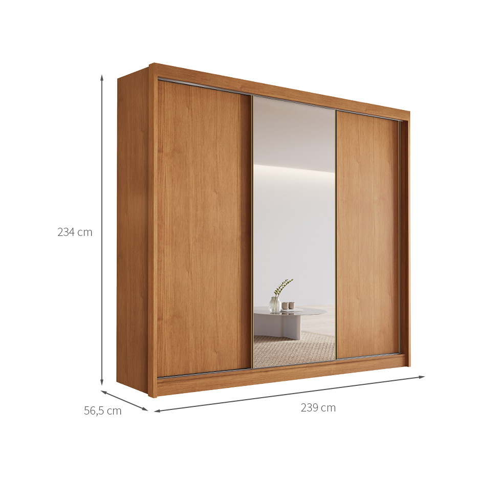 Guarda-Roupa Casal com Espelho Siena 3 Portas 6 Gavetas Cinamomo
