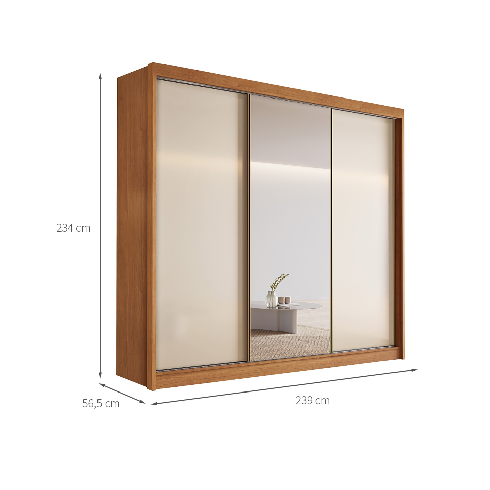 Guarda-Roupa Casal com Espelho Siena 3 Portas 6 Gavetas Cinamomo e Off White