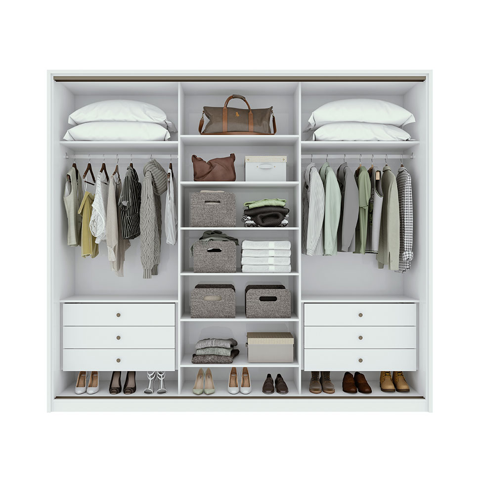 Guarda-Roupa Casal com Espelho Spazio 3 Portas 6 Gavetas Branco