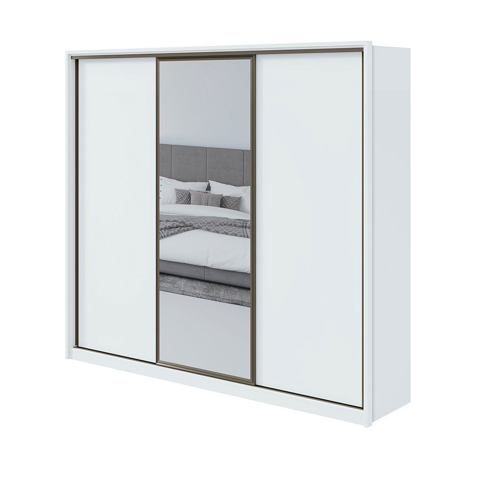 Guarda-Roupa Casal com Espelho Spazio 3 Portas 6 Gavetas Branco
