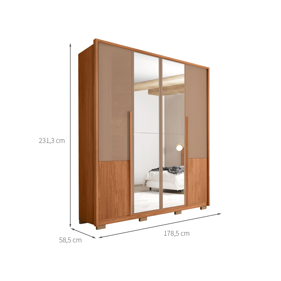 Guarda-Roupa Casal com Espelho Tango 4 Portas 3 Gavetas Suede e Freijó