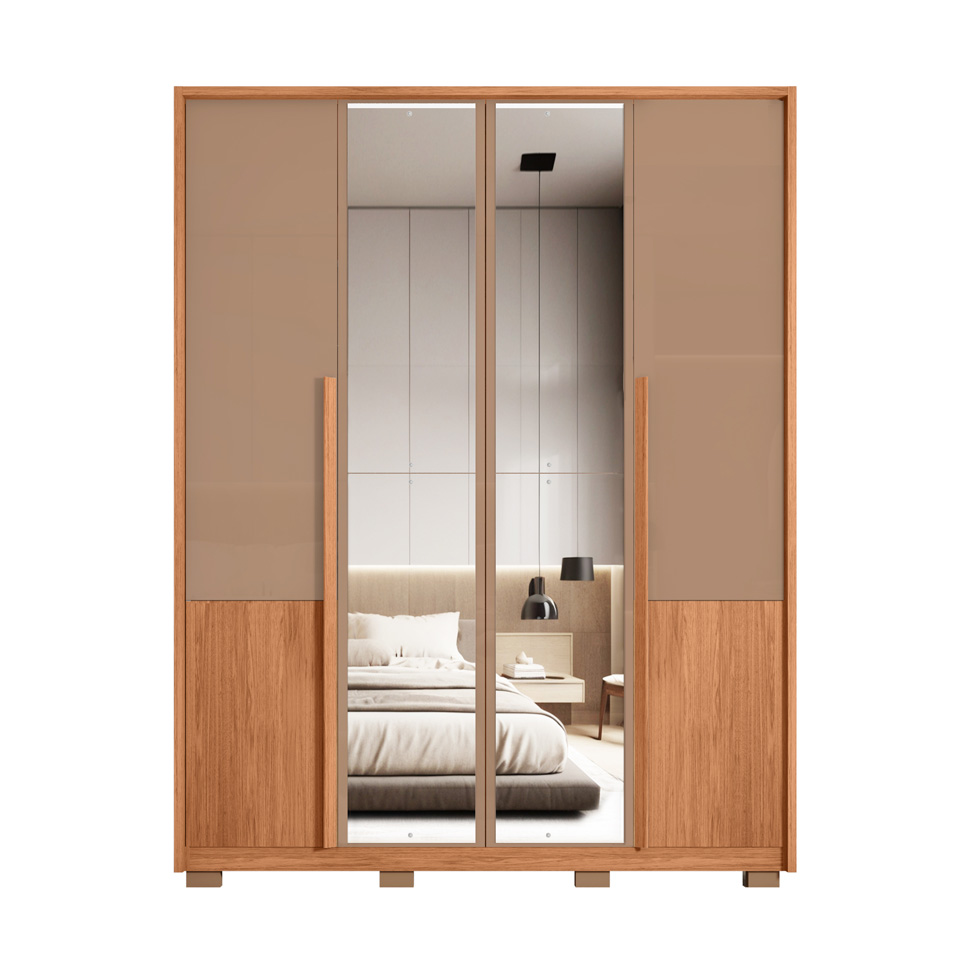 Guarda-Roupa Casal com Espelho Tango 4 Portas 3 Gavetas Suede e Freijó