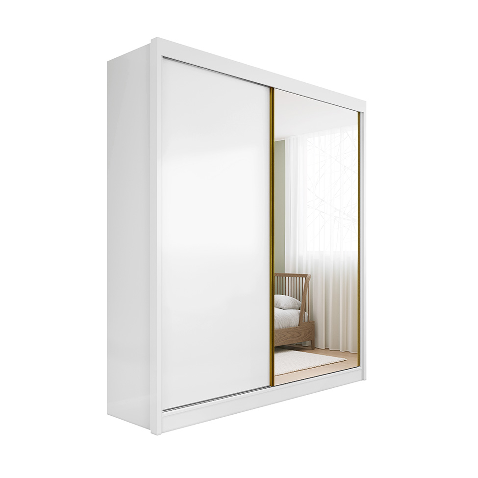 Guarda-Roupa Casal com Espelho Trento 2 Portas 4 Gavetas Branco