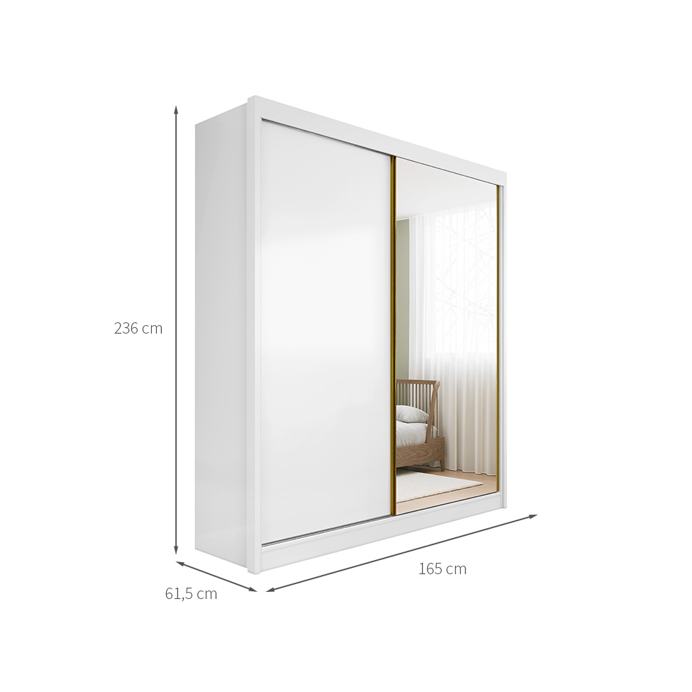 Guarda-Roupa Casal com Espelho Trento 2 Portas 4 Gavetas Branco