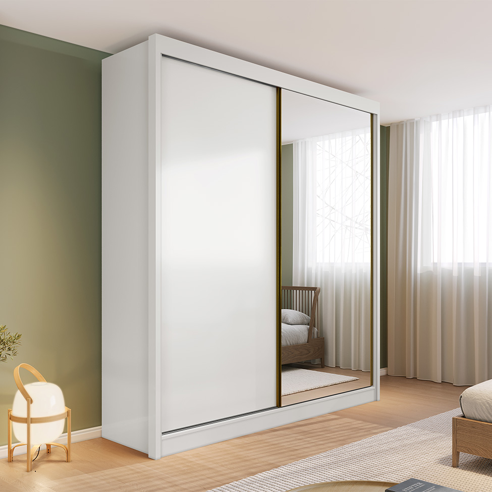 Guarda-Roupa Casal com Espelho Trento 2 Portas 4 Gavetas Branco