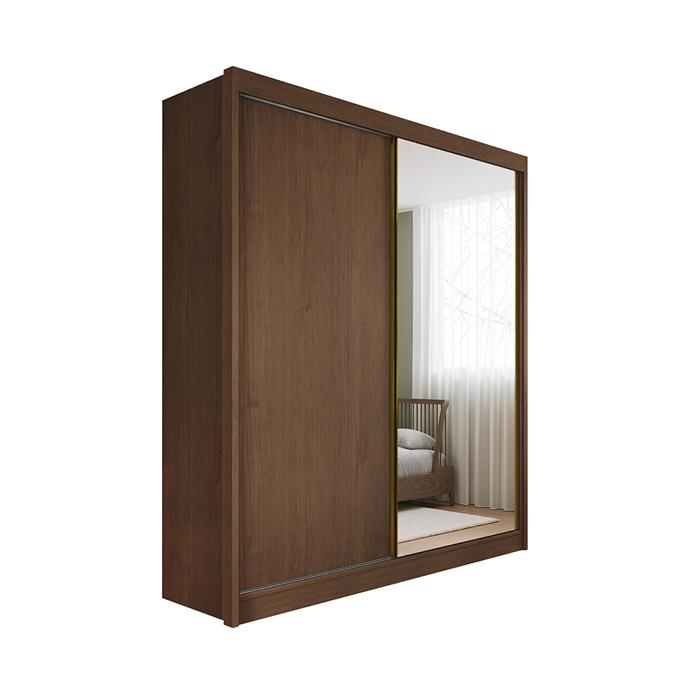 Guarda-Roupa Casal com Espelho Trento 2 Portas 4 Gavetas Cacau