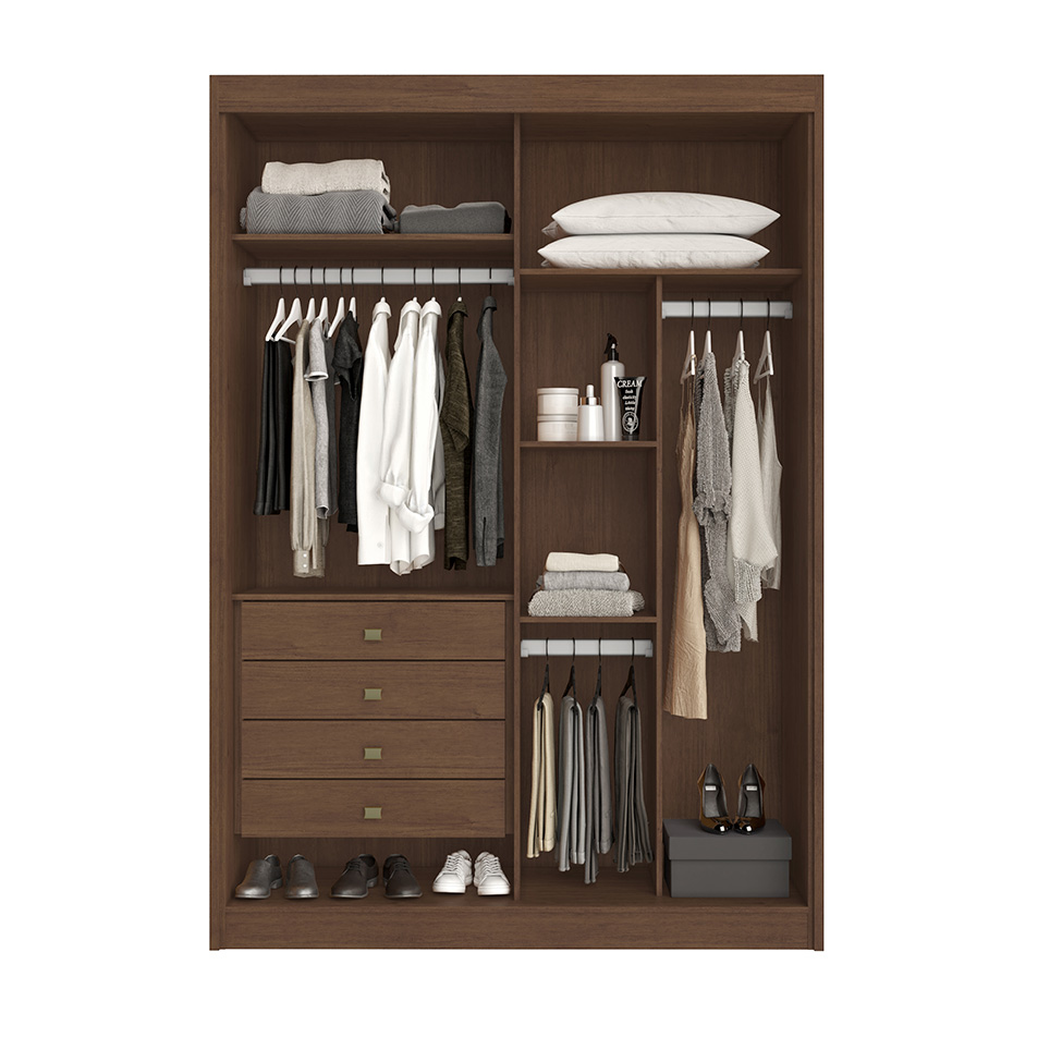 Guarda-Roupa Casal com Espelho Trento 2 Portas 4 Gavetas Cacau