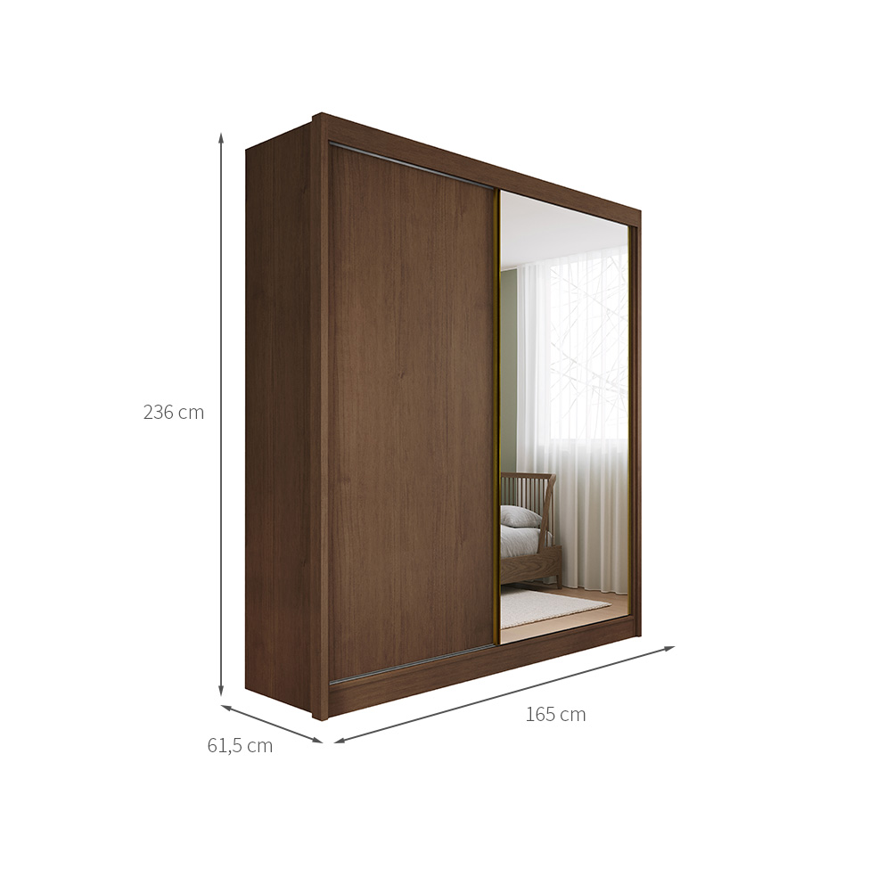 Guarda-Roupa Casal com Espelho Trento 2 Portas 4 Gavetas Cacau