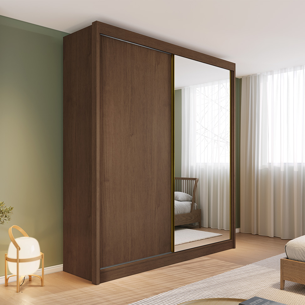 Guarda-Roupa Casal com Espelho Trento 2 Portas 4 Gavetas Cacau