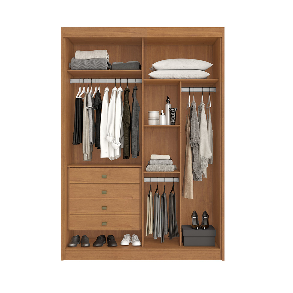 Guarda-Roupa Casal com Espelho Trento 2 Portas 4 Gavetas Cinamomo