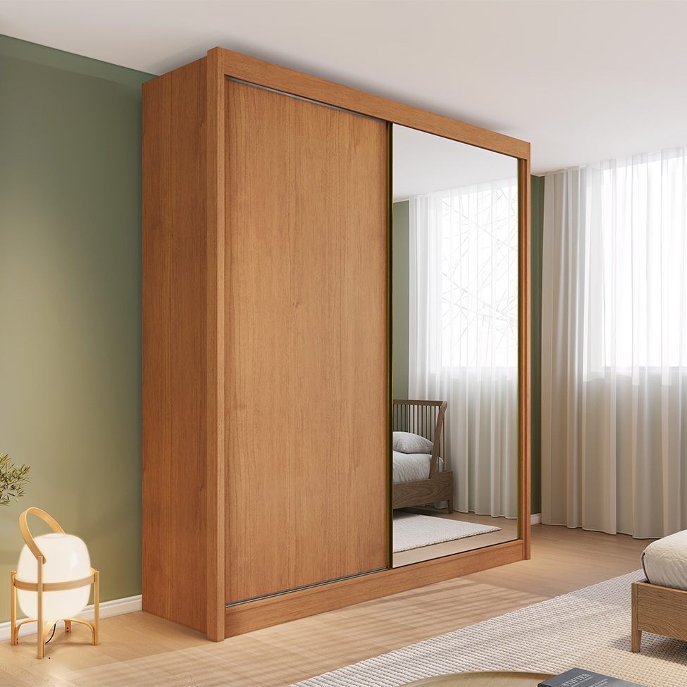 Guarda-Roupa Casal com Espelho Trento 2 Portas 4 Gavetas Cinamomo