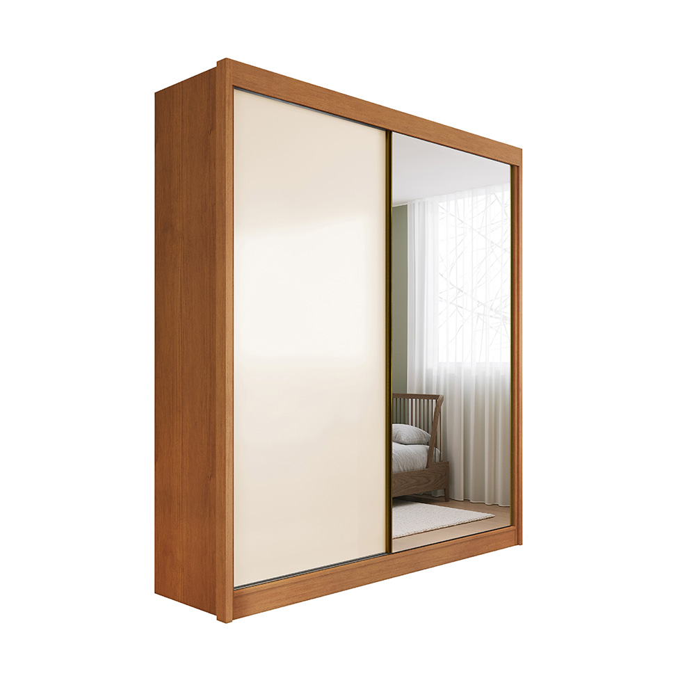 Guarda-Roupa Casal com Espelho Trento 2 Portas 4 Gavetas Cinamomo e Off White