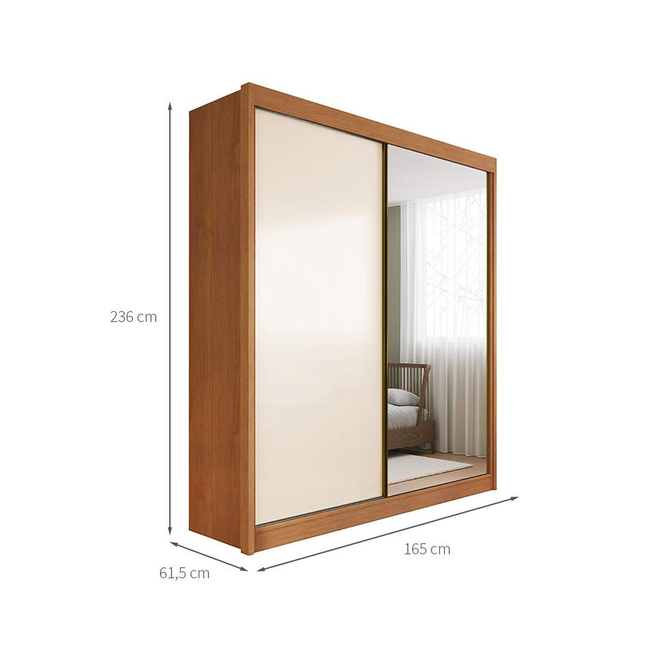 Guarda-Roupa Casal com Espelho Trento 2 Portas 4 Gavetas Cinamomo e Off White