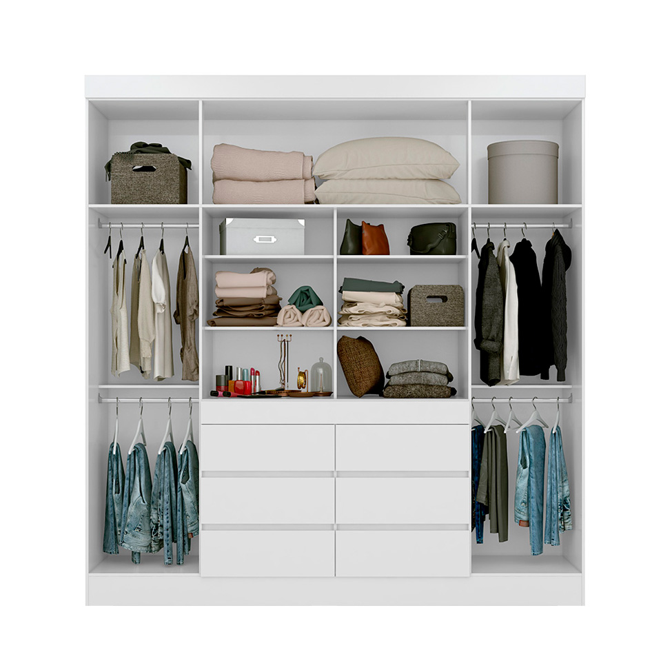 Guarda-Roupa Casal com Espelho Trevi 4 Portas 6 Gavetas Branco