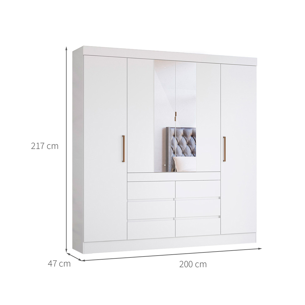 Guarda-Roupa Casal com Espelho Trevi 4 Portas 6 Gavetas Branco
