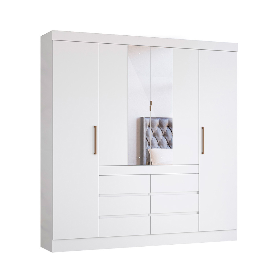 Guarda-Roupa Casal com Espelho Trevi 4 Portas 6 Gavetas Branco