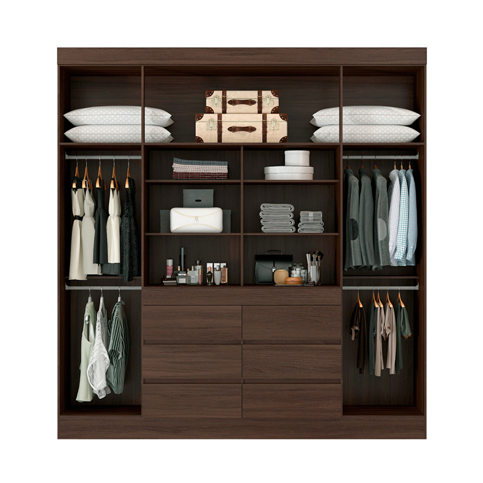 Guarda-Roupa Casal com Espelho Trevi 4 Portas 6 Gavetas Café