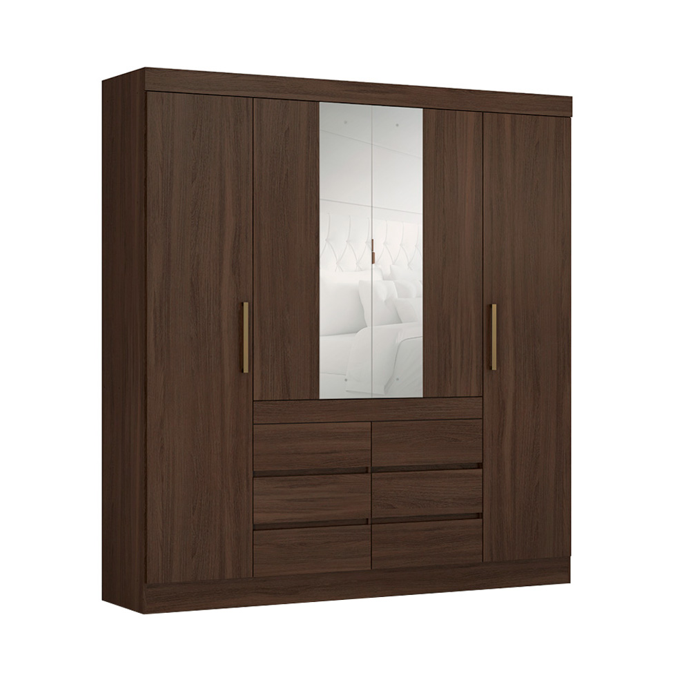 Guarda-Roupa Casal com Espelho Trevi 4 Portas 6 Gavetas Café