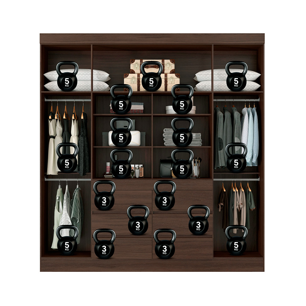 Guarda-Roupa Casal com Espelho Trevi 4 Portas 6 Gavetas Café