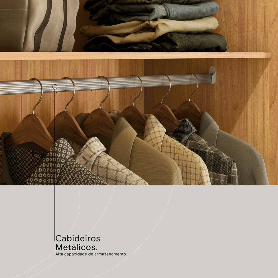 Guarda-Roupa Casal com Espelho Trevi 4 Portas 6 Gavetas Cinamon e Off White