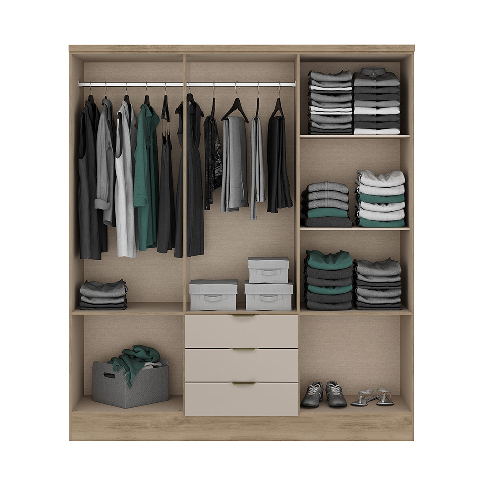 Guarda-Roupa Casal com Espelho Troy 6 Portas 3 Gavetas Noce e Off White