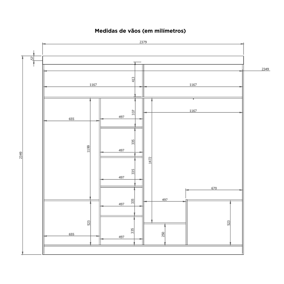 Guarda-Roupa Casal com Espelho Valência 2 PT 6 GV Branco