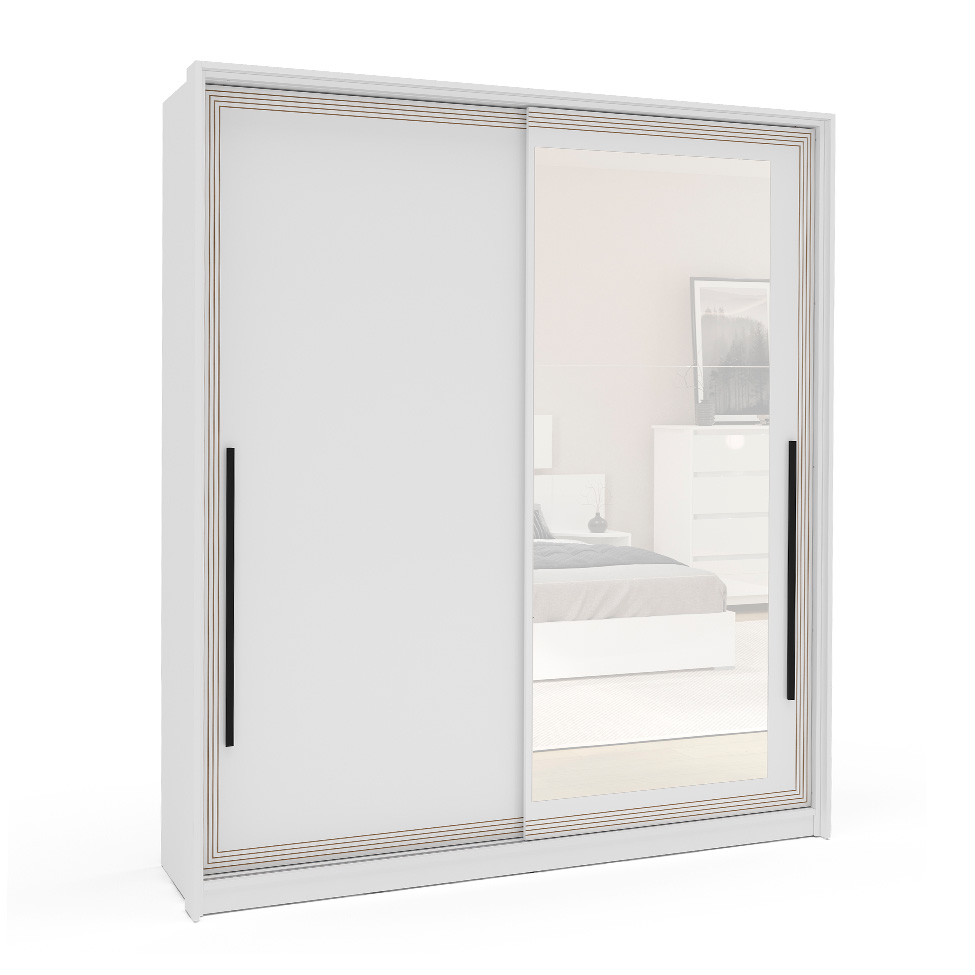 Guarda-Roupa Casal com Espelho Valência 2 Portas 2 Gavetas Branco