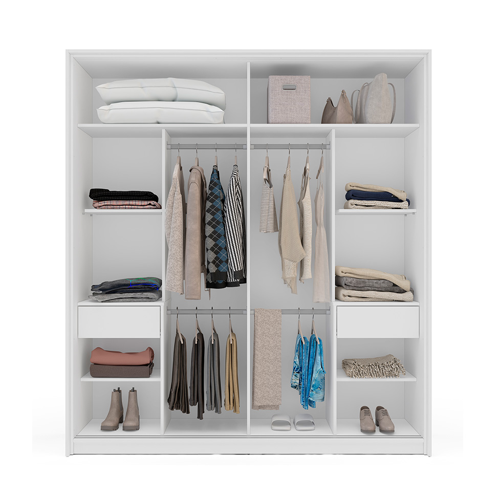 Guarda-Roupa Casal com Espelho Valência 2 Portas 2 Gavetas Branco