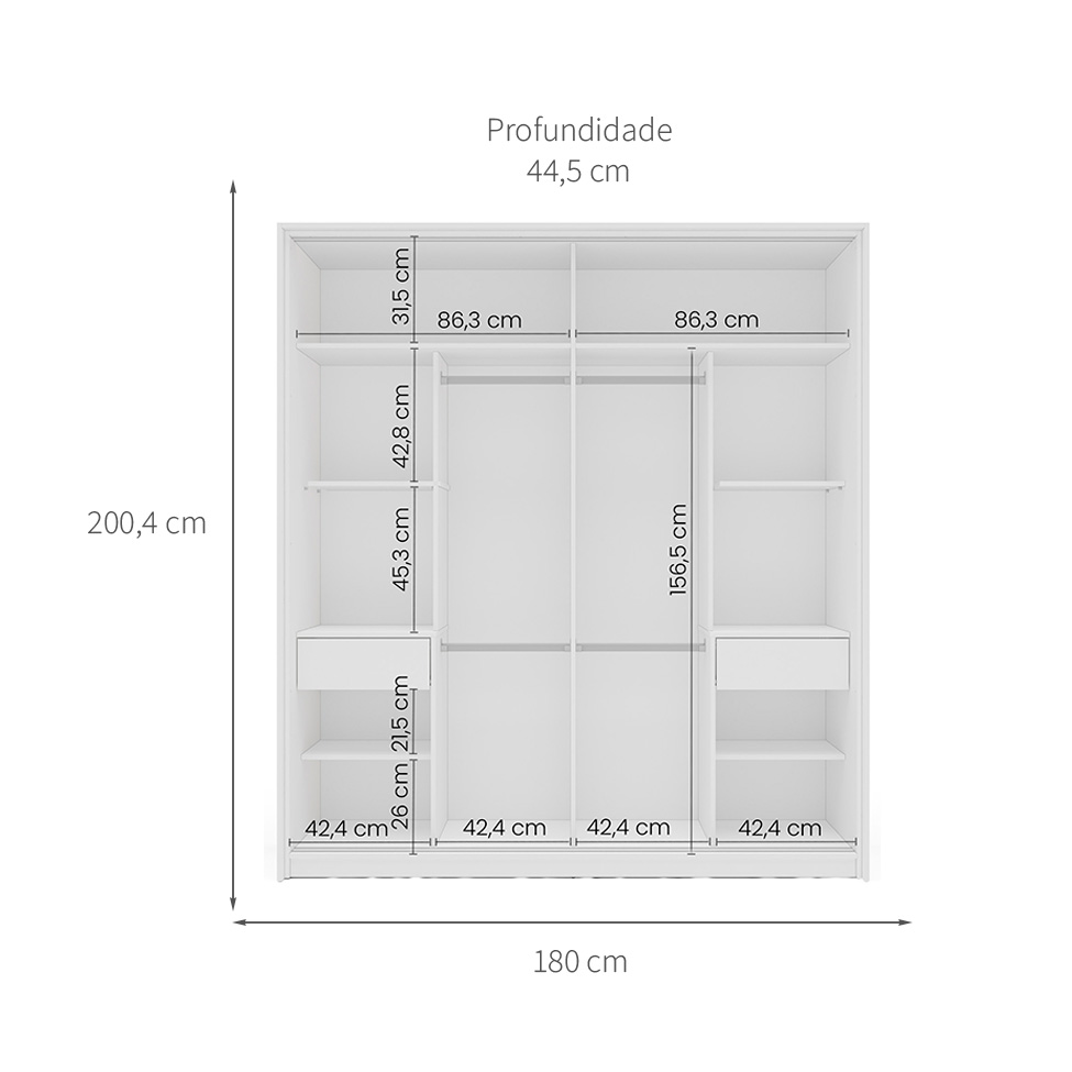 Guarda-Roupa Casal com Espelho Valência 2 Portas 2 Gavetas Branco e Azul