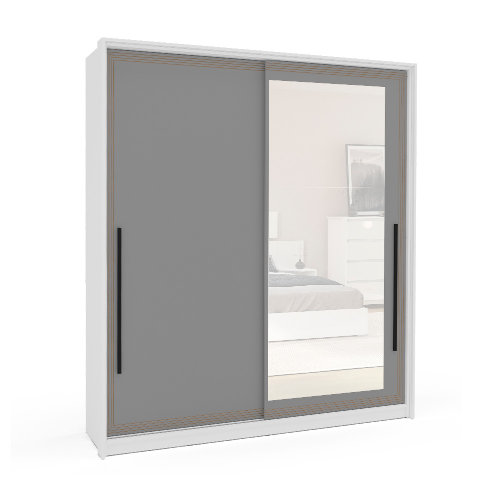 Guarda-Roupa Casal com Espelho Valência 2 Portas 2 Gavetas Branco e Cinza