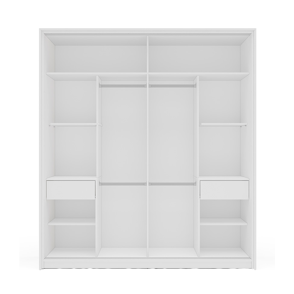 Guarda-Roupa Casal com Espelho Valência 2 Portas 2 Gavetas Branco e Cinza