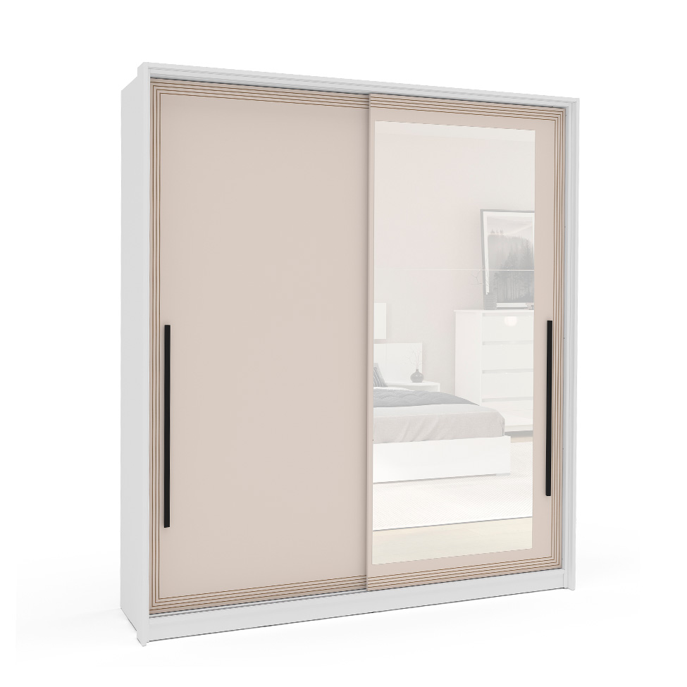 Guarda-Roupa Casal com Espelho Valência 2 Portas 2 Gavetas Branco e Creme