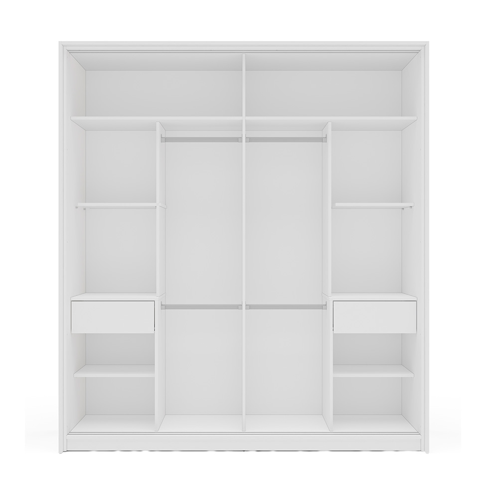 Guarda-Roupa Casal com Espelho Valência 2 Portas 2 Gavetas Branco e Creme