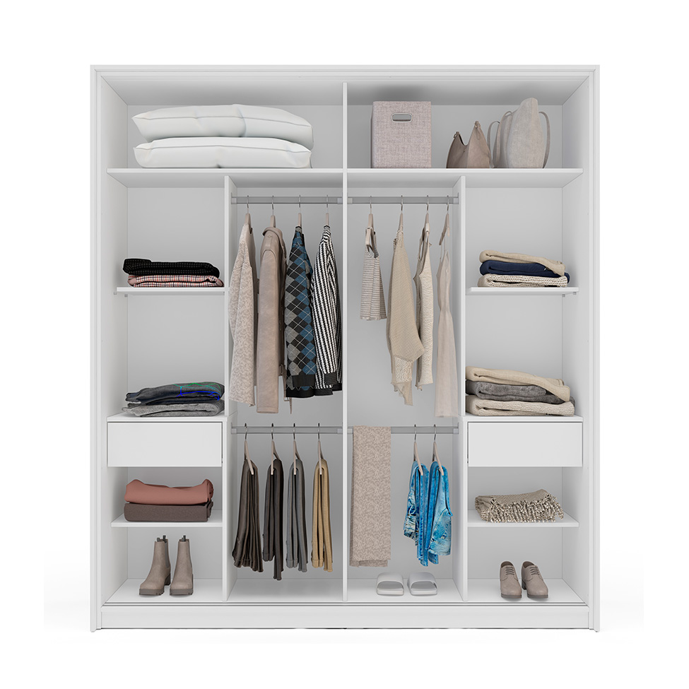 Guarda-Roupa Casal com Espelho Valência 2 Portas 2 Gavetas Branco e Verde