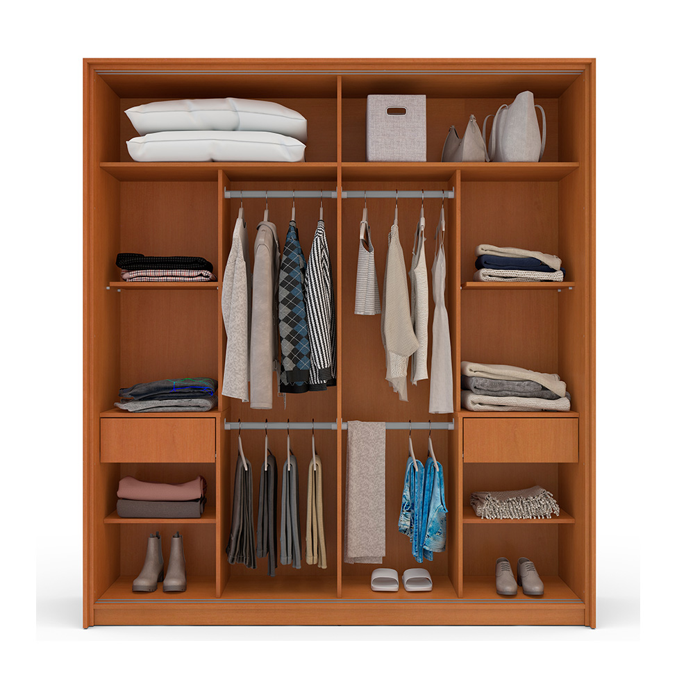 Guarda-Roupa Casal com Espelho Valência 2 Portas 2 Gavetas Freijó e Branco
