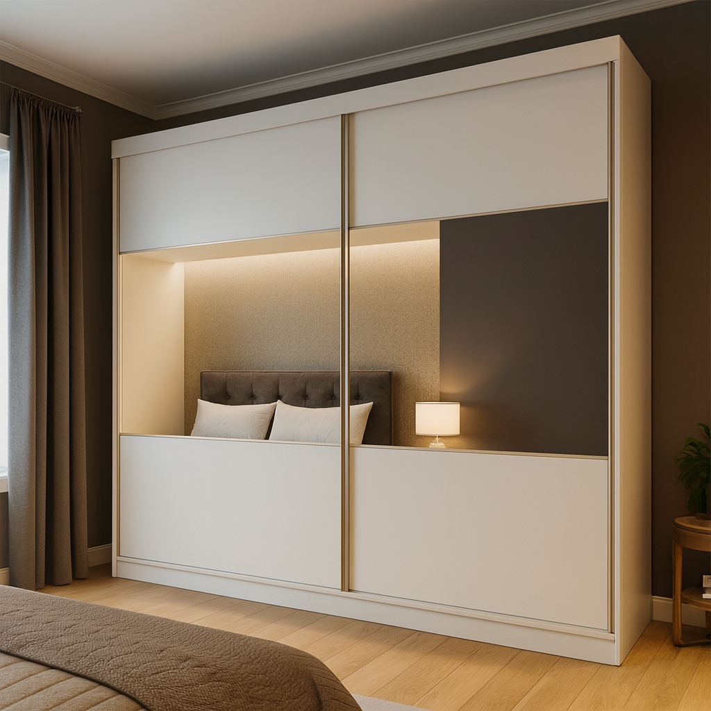 Guarda-Roupa Casal com Espelho Valência 2 Portas 6 Gavetas Branco