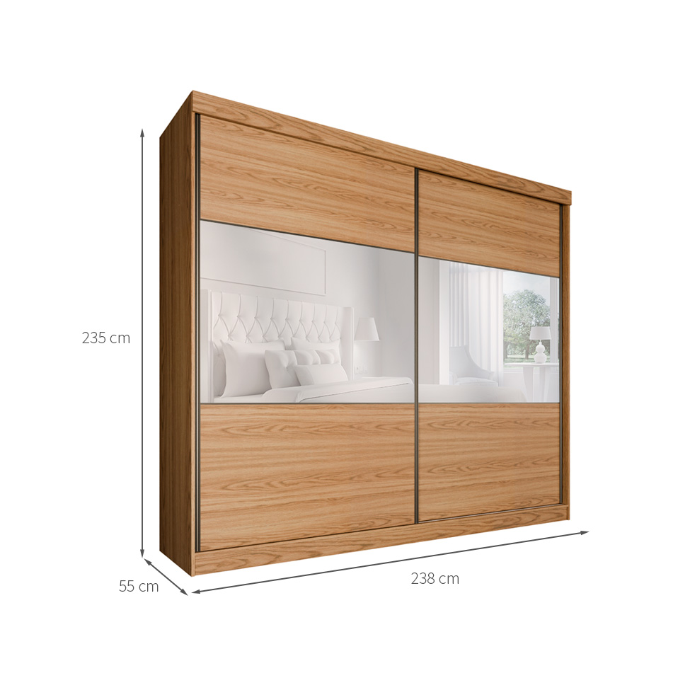 Guarda-Roupa Casal com Espelho Valência 2 Portas 6 Gavetas Carvalho