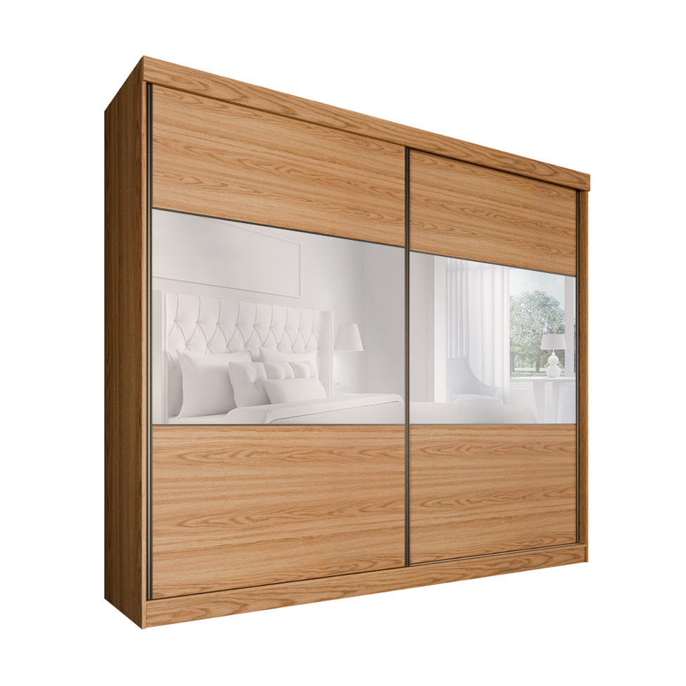 Guarda-Roupa Casal com Espelho Valência 2 Portas 6 Gavetas Carvalho
