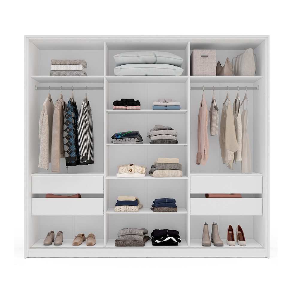 Guarda-Roupa Casal com Espelho Valência 3 Portas 4 Gavetas Branco