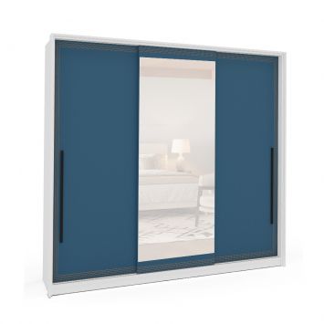 Guarda-Roupa Casal com Espelho Valência 3 Portas 4 Gavetas Branco