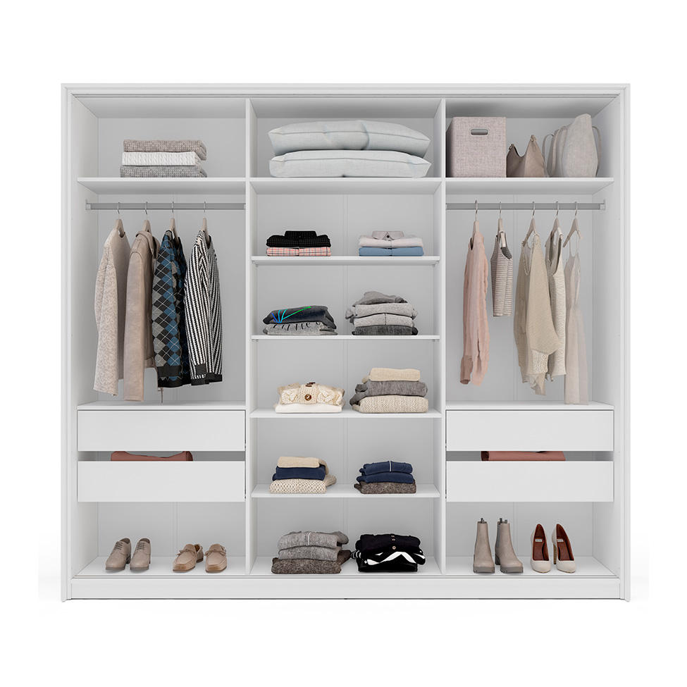 Guarda-Roupa Casal com Espelho Valência 3 Portas 4 Gavetas Branco e Azul