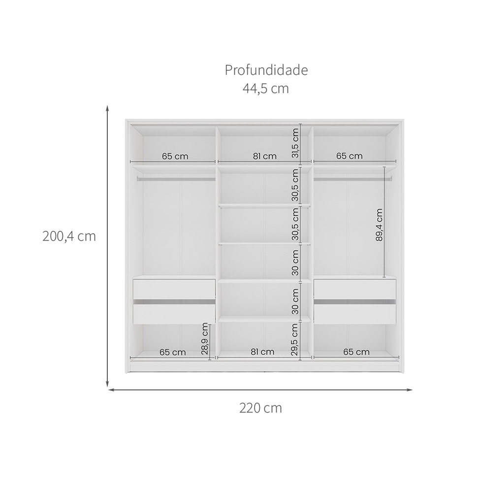 Guarda-Roupa Casal com Espelho Valência 3 Portas 4 Gavetas Branco e Azul