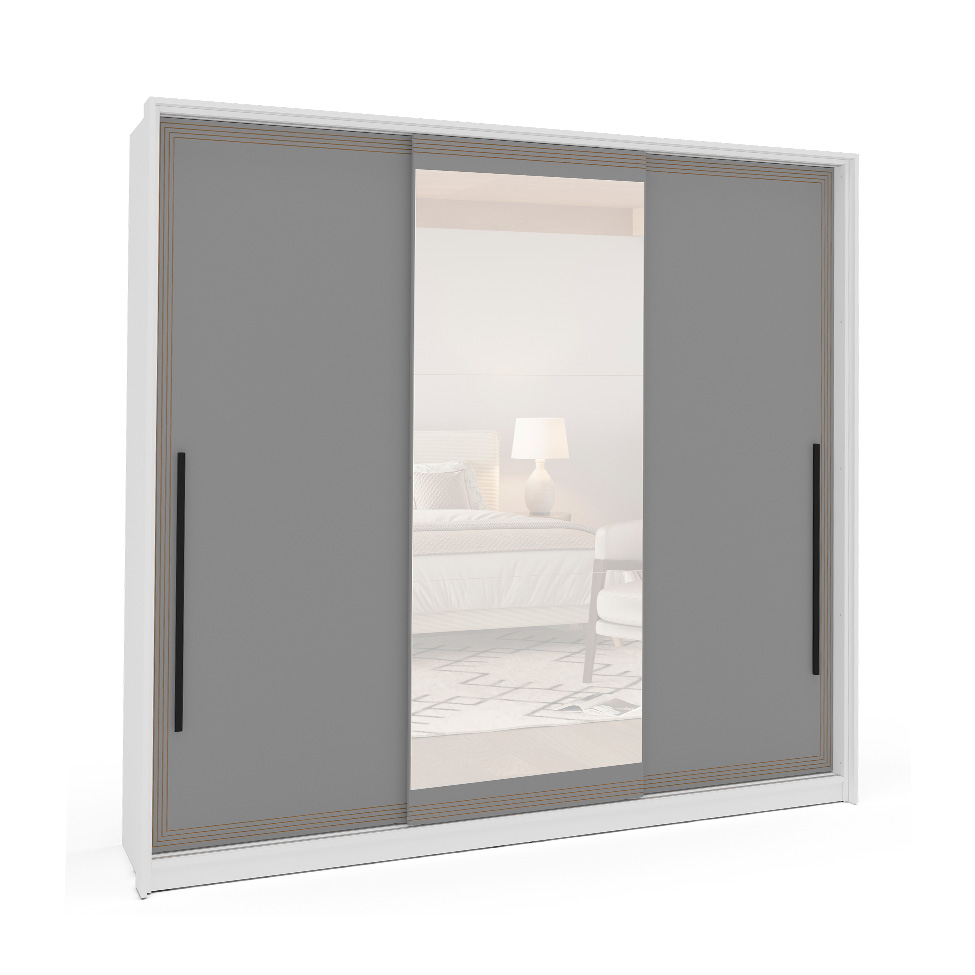 Guarda-Roupa Casal com Espelho Valência 3 Portas 4 Gavetas Branco e Cinza