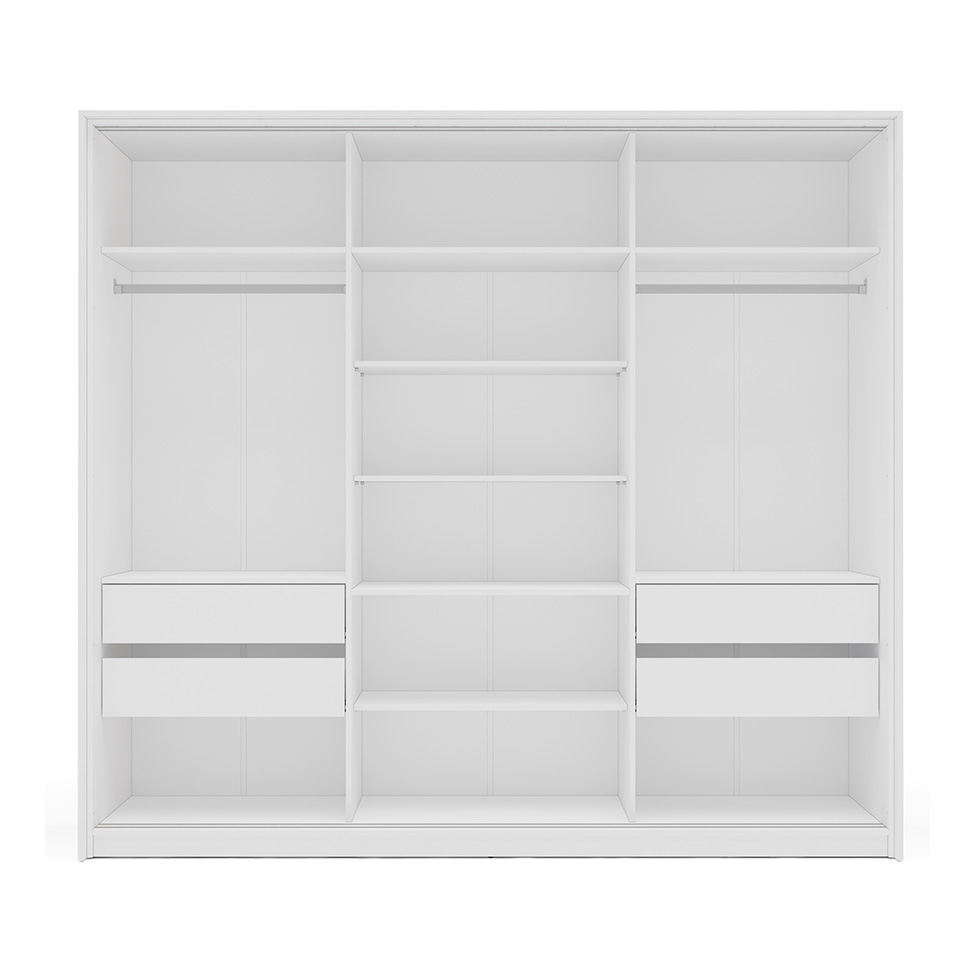 Guarda-Roupa Casal com Espelho Valência 3 Portas 4 Gavetas Branco e Cinza