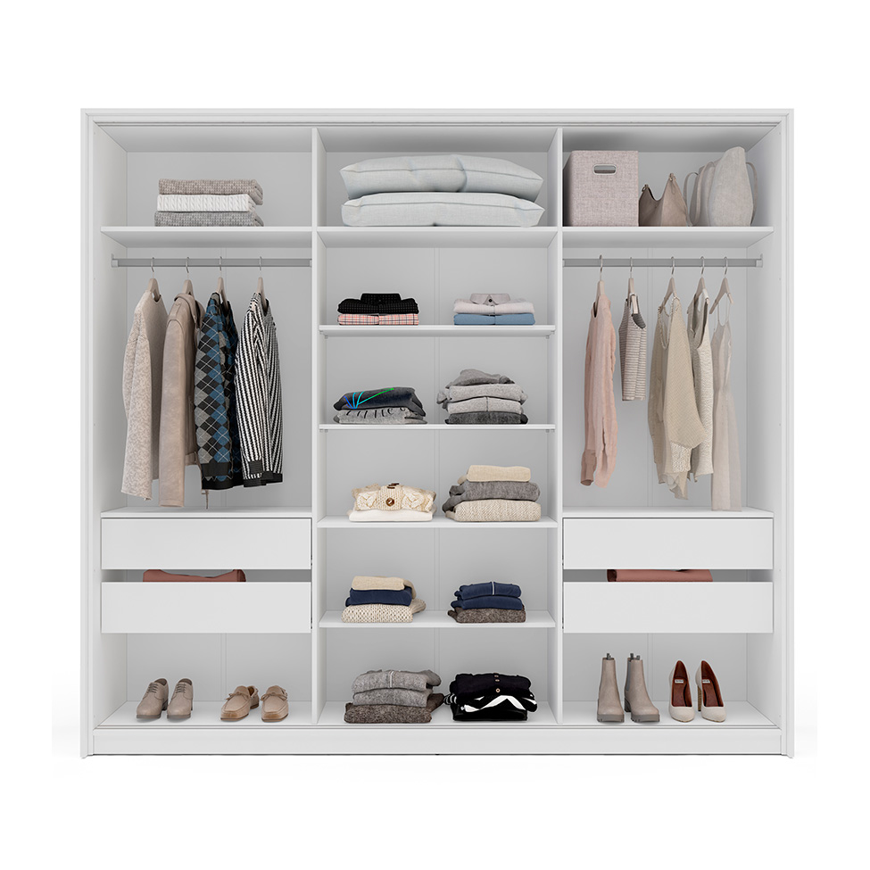 Guarda-Roupa Casal com Espelho Valência 3 Portas 4 Gavetas Branco e Creme