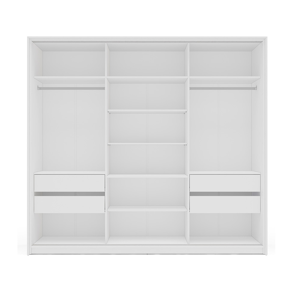 Guarda-Roupa Casal com Espelho Valência 3 Portas 4 Gavetas Branco e Creme