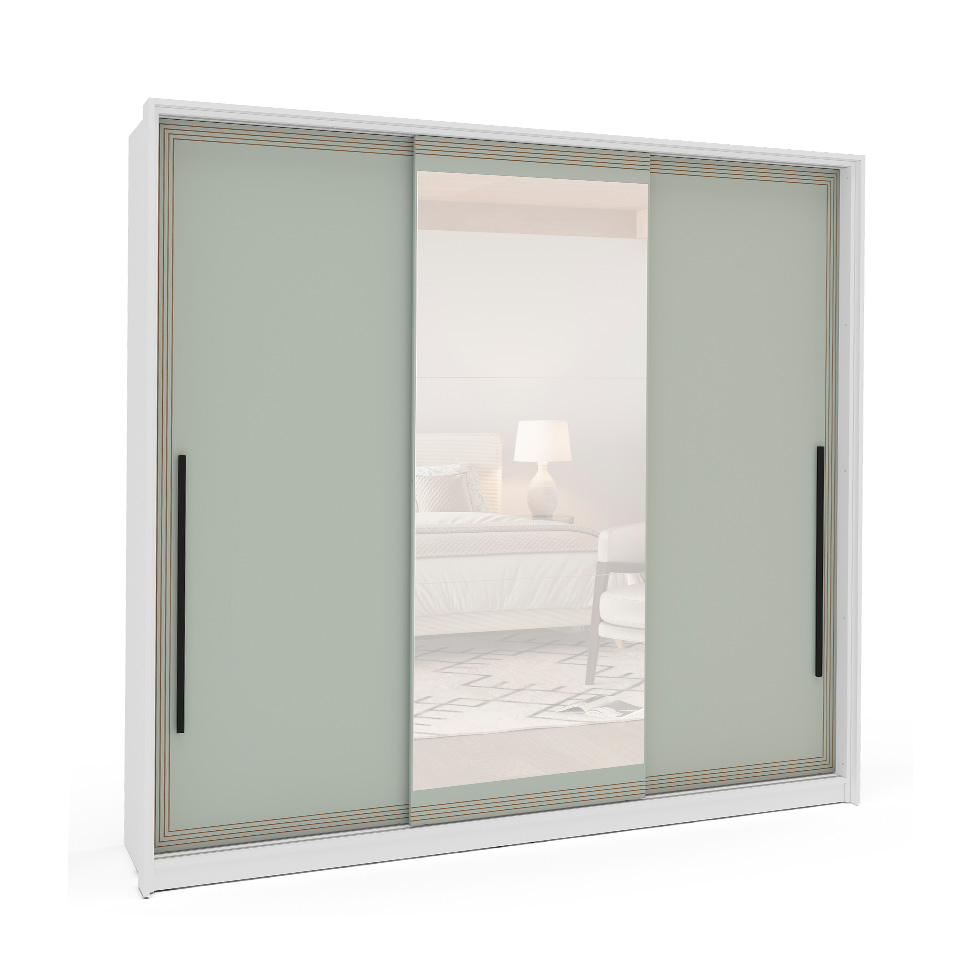 Guarda-Roupa Casal com Espelho Valência 3 Portas 4 Gavetas Branco e Verde