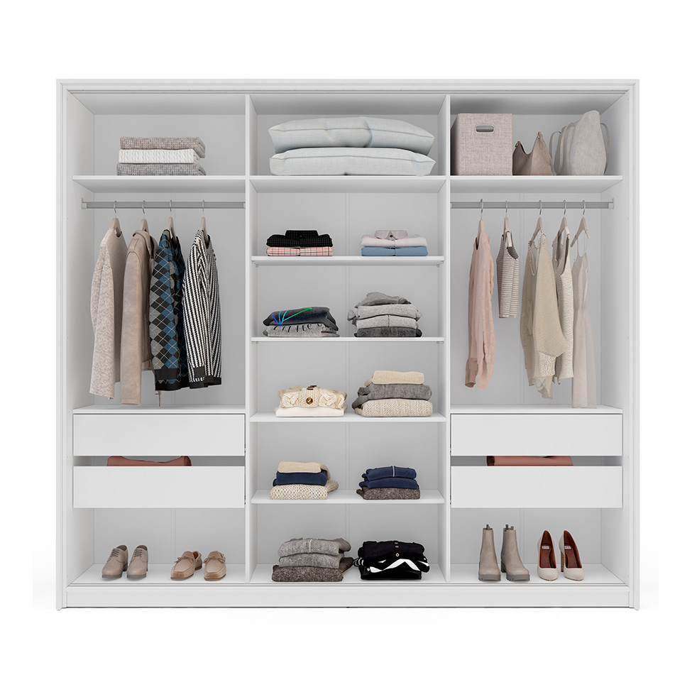 Guarda-Roupa Casal com Espelho Valência 3 Portas 4 Gavetas Branco e Verde