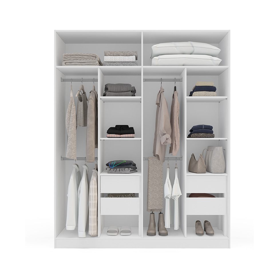 Guarda-Roupa Casal com Espelho Valência 4 Portas 4 Gavetas Branco