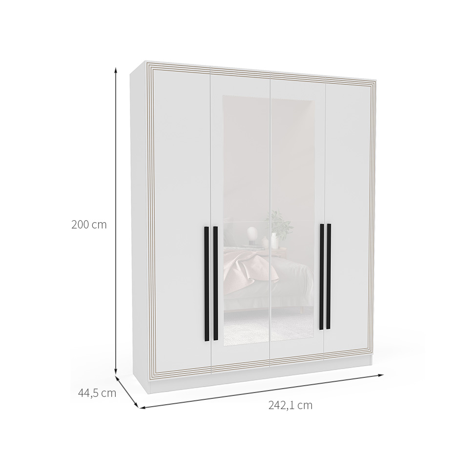 Guarda-Roupa Casal com Espelho Valência 4 Portas 4 Gavetas Branco